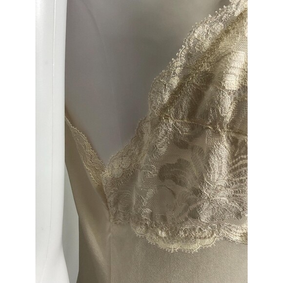 1970s Light Ivory White Lace Tiered Sleeveless Maxi Slip Lingerie Dress W/Bow. S - Picture 7 of 10